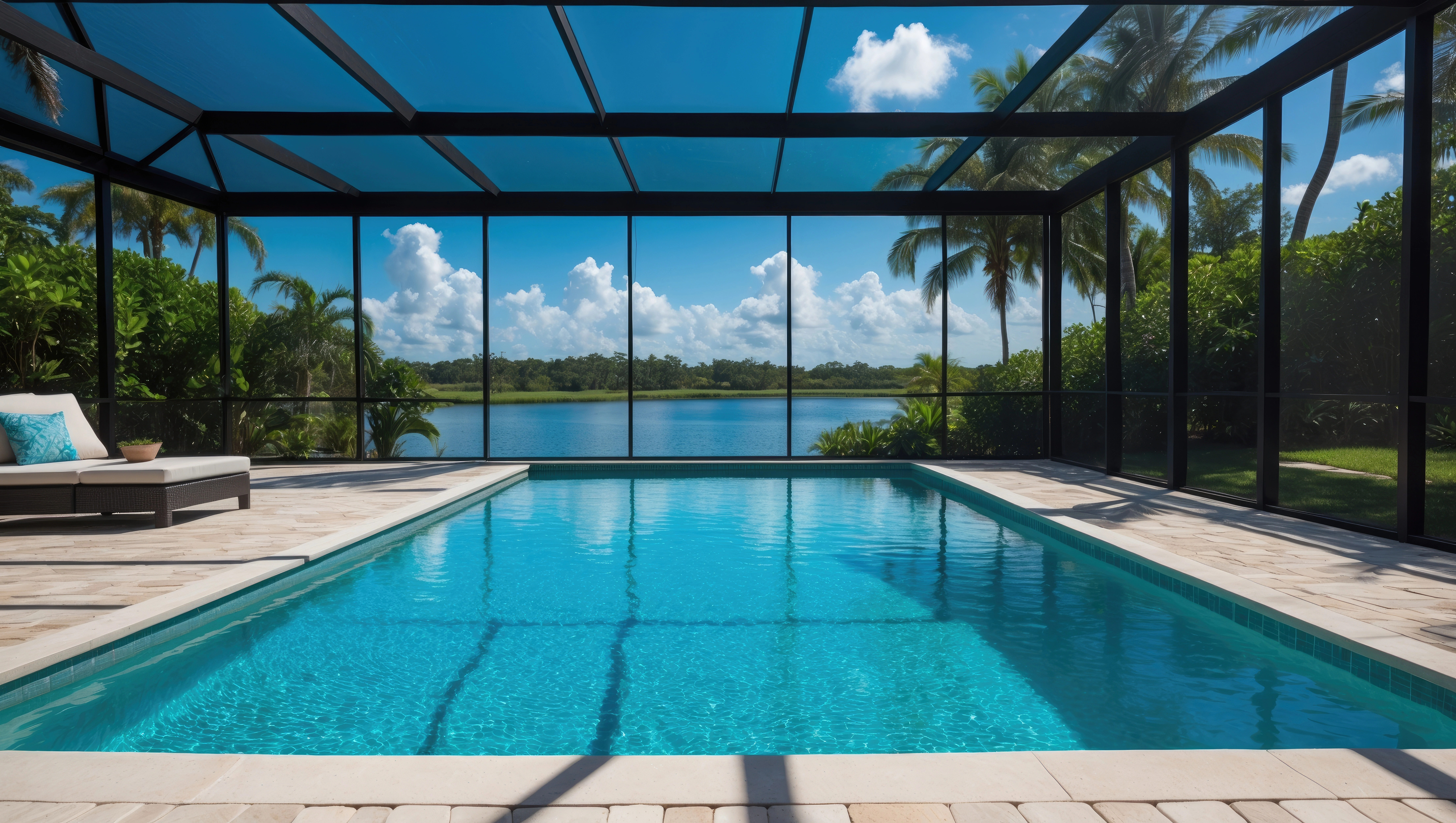 Sparkling clean residential swimming pool serviced by Excel Pool Care in Palm Beach Gardens, Florida